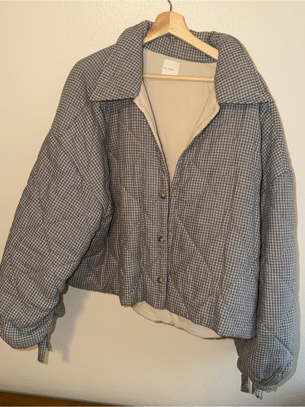 Quilted Check Bomber Jacket - Blue/Grey